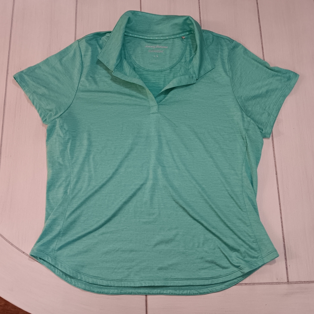 Women's Large Tommy Bahama Aqua Short Sleeve Polo